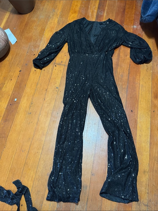 Pants - Black Sequin V-Neck Jumpsuit